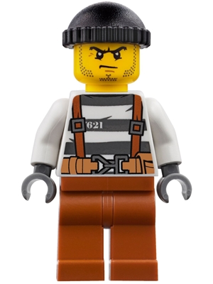 Police - City Bandit Crook Overalls 621 Prison Stripes, Dark Orange Legs, Black Knit Cap, Beard Stubble and Scowl
Komplett i god stand.