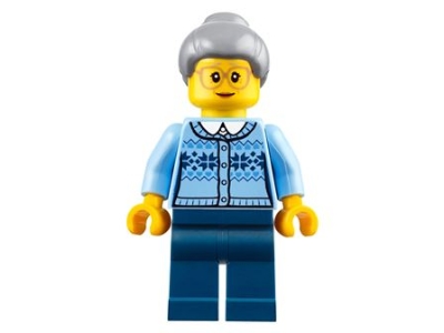 Grandmother - Fair Isle Sweater, Light Bluish Gray Hair with Top Knot Bun, Dark Blue Legs, Glasses
Komplett i god stand.