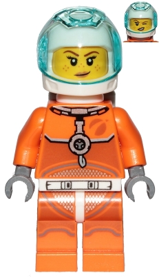 Astronaut - Female, Orange Spacesuit with Dark Bluish Gray Lines, Trans-Light Blue Visor, Freckles with Smirk and Winking
Komplett i god stand.
