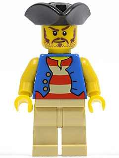 Pirate Blue Vest, Tan Legs, Black Pirate Triangle Hat, Long Brown Moustache
Komplett i god stand.