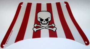Cloth Sail 28 x 18 Bottom with Red Stripes, Skull and Crossbones Pattern
I god stand.