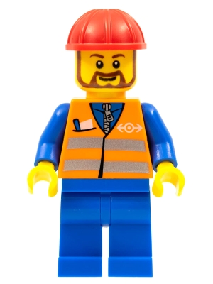 Orange Vest with Safety Stripes - Blue Legs, Red Construction Helmet, Brown Beard Rounded
Komplett i god stand.