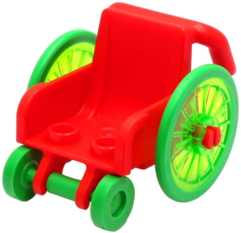 Minifigure, Utensil Wheelchair with Trans-Bright Green Wheelchair Wheels and Bright Green Trolley Wheels (24312 / 24314pb02 / 2496)
I god stand.