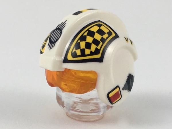 Minifigure, Headgear Helmet SW Rebel Pilot with Molded Trans-Orange Visor and Printed Black and Yellow Checkered Pattern (Biggs Darklighter)
I god stand.