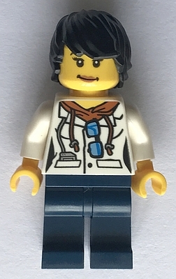 City Jungle Scientist Female - White Lab Coat with Sunglasses, Dark Blue Legs, Black Tousled Hair
Komplett i god stand.