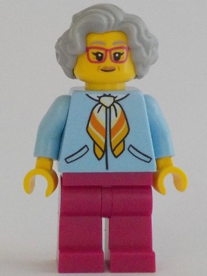 Woman, Bright Light Blue Jacket, Magenta Legs, Light Bluish Gray Hair, Magenta Glasses
Komplett i god stand.