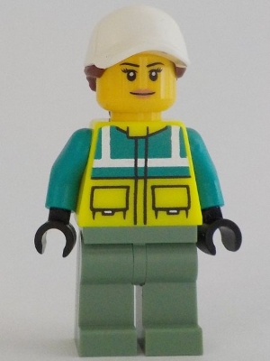 Ambulance Driver - Female, Dark Turquoise and Neon Yellow Safety Vest, Sand Green Legs, White Cap with Reddish Brown Ponytail Hair
komplett i god stand.