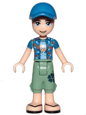 Friends Zack - Sand Green Cropped Trousers, Blue Shirt over Medium Blue T-Shirt, Blue Cap with Hole
Komplett i god stand.