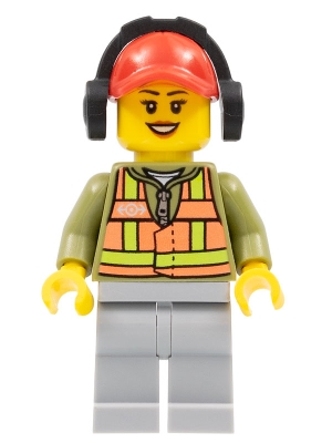 Light Orange Safety Vest, Light Bluish Gray Legs, Red Cap with Hole, Headphones, Dark Orange Lips
Komplett i god stand.