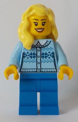 Fair Isle Sweater, Bright Light Yellow Female Hair over Shoulder, Blue Legs
Komplett i god stand.