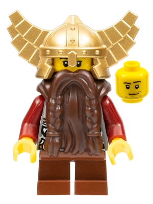 Fantasy Era - Dwarf, Dark Brown Beard, Metallic Gold Helmet with Wings, Dark Red Arms, Smirk and Stubble Beard
Komplett i god stand.