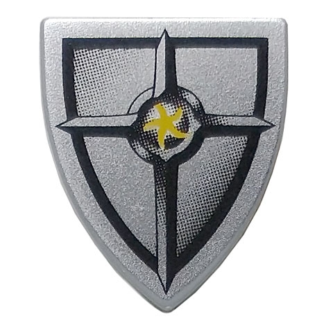 Minifigure, Shield Triangular Short with Black and Silver Blacksmith Star Pattern
I god stand.