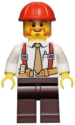 Construction Foreman - Shirt with Tie and Suspenders, Dark Brown Legs, Red Construction Helmet
Komplett i god stand.