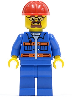 Blue Jacket with Pockets and Orange Stripes, Blue Legs, Red Construction Helmet, Safety Goggles
Komplett i god stand.