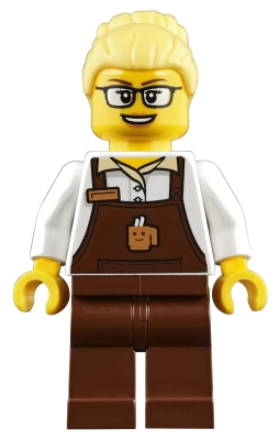 Barista - Female, Reddish Brown Apron with Cup and Name Tag, Reddish Brown Legs, Bright Light Yellow Hair, Glasses
Komplett i god stand.