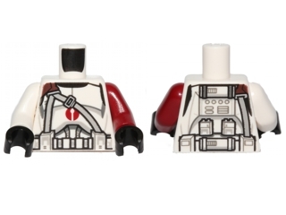 Torso SW Armor Clone Trooper with Dark Red Center Emblem, Gray Vertical and Diagonal Belts Pattern / Dark Red Arm Left / White Arm Right / Black Hands
I god stand.