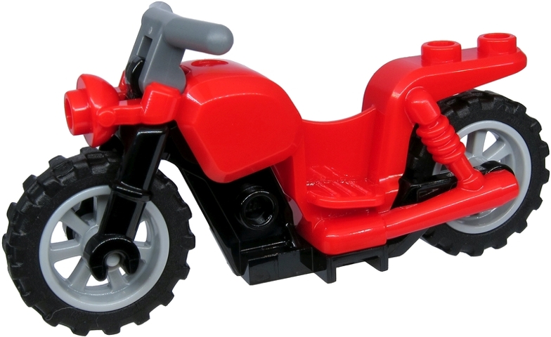 Motorcycle Chopper with Black Frame, Light Bluish Gray Wheels, and Dark Bluish Gray Handlebars
I god stand.