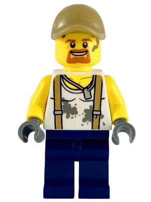 City Jungle Engineer - White Shirt with Suspenders and Dirt Stains, Dark Blue Legs, Dark Tan Cap with Hole, Goatee
Komplett i god stand.
