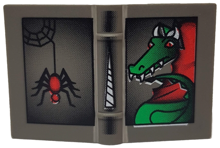 Minifigure, Utensil Book 2 x 3 with Green Dragon and Black and Red Spider Pattern
I god stand.