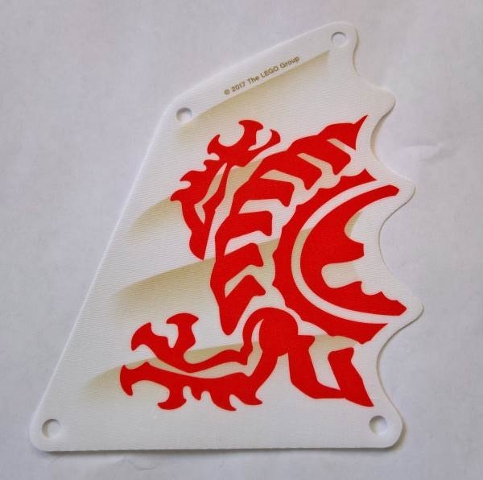 Cloth Sail Triangular 13 x 15 Tapered Top and Wavy Edge with Red Dragon Hind Legs and Torso Pattern
I god stand.