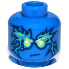 Minifigure, Head Neon Green Eyebrows and Eyes, Scar on Right Eyebrow, Dark Blue and Metallic Cyan Electricity Lightning Energy, Lopsided Stern Pattern
I god stand.