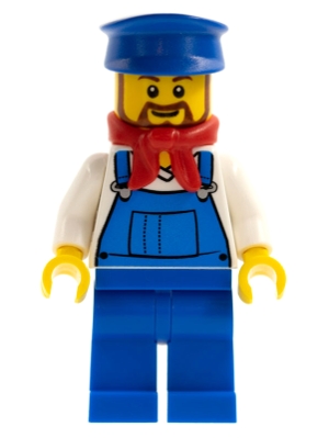 Overalls Blue over V-Neck Shirt, Blue Legs, Blue Hat, Brown Beard Rounded - Cargo Train Driver
Komplett i god stand.