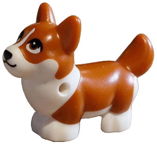 Dog, Friends Style, Corgi with Molded White Lower Body and Face and Printed Black Nose and Mouth, Dark Orange Eyes, White Blaze Pattern (Waffles)
I god stand.