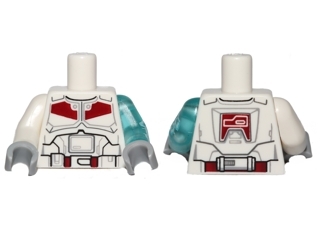 Torso SW Armor Black Belt and Dark Red Markings Pattern / Trans-Light Blue Arm Left with Lightning Bolts / White Arm Right / Light Bluish Gray Hands
I god stand.