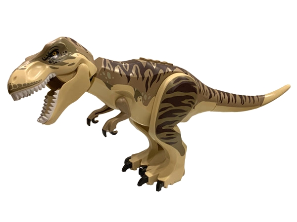 Dinosaur Tyrannosaurus rex with Dark Tan Back, Dark Brown Markings and White Teeth
I god stand.
