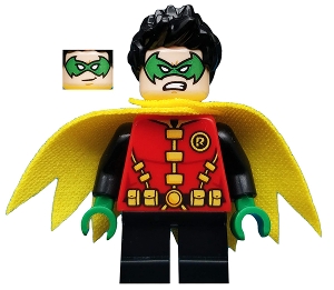 Robin - Green Mask and Hands, Black Short Legs, Yellow Scalloped Cape
Komplett i god stand.