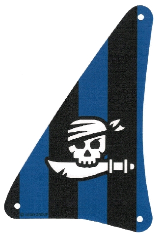 Cloth Sail Triangular 15 x 22 with Skull with Bandana and Cutlass on Black and Blue Stripes Background Pattern
I god stand.