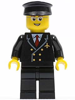 Airport - Pilot with Red Tie and 6 Buttons, Black Legs, Black Hat, Glasses, Open Mouth Smile
Komplett i god stand.