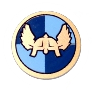 Minifigure, Shield Circular / Round Flat Face with Winged Helmet on Dark Blue and Medium Blue Quarters Background Pattern
I god stand.