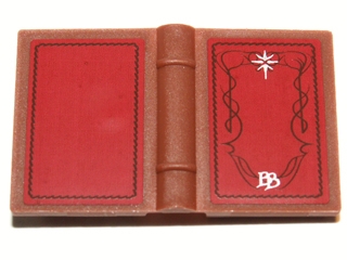Minifigure, Utensil Book 2 x 3 with Black Scrollwork, White Star and 'BB' on Red Background Pattern (Stickers) - Set 79003
I god stand.