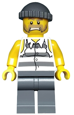 Police - Jail Prisoner Shirt with Prison Stripes and Torn out Sleeves, Dark Bluish Gray Legs, Dark Bluish Gray Knit Cap
Komplett i god stand.