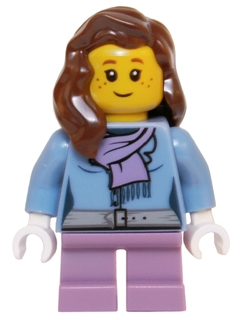 Medium Blue Jacket with Light Purple Scarf, Medium Lavender Short Legs, Reddish Brown Female Hair over Shoulder
Komplett i god stand.