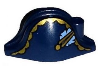 Minifigure, Headgear Hat, Pirate Bicorne with Gold Trim, Gold Button and Blue Flower Pattern
I god stand.