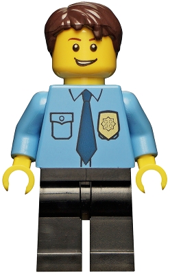 Police - City Shirt with Dark Blue Tie and Gold Badge, Black Legs, Dark Brown Short Tousled Hair
Komplett i god stand.