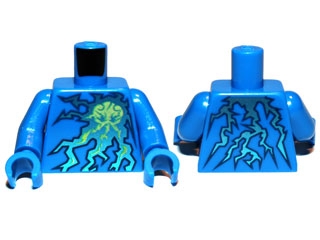 Torso with Ninjago Lightning Octopus Symbol on Dark Blue, Metallic Cyan and Neon Green Electricity Energy Pattern / Blue Arms / Blue Hands
I god stand.