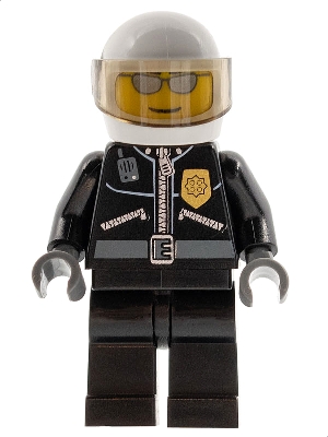 Police - City Leather Jacket with Gold Badge, White Helmet, Trans-Black Visor, Silver Sunglasses
Komplett i god stand