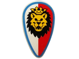 Minifigure, Shield Oval with Lion Head, Red and White Background, Blue Border Pattern
I god stand.