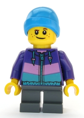 Boy - Dark Purple Jacket, Dark Bluish Gray Short Legs, Dark Azure Beanie
Komplett i god stand.