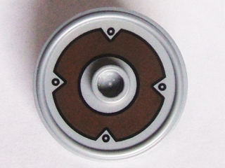 Minifigure, Shield Circular / Round Rimmed Face with Stud with Dark Brown Ring and 4 Rivets Pattern
I god stand.