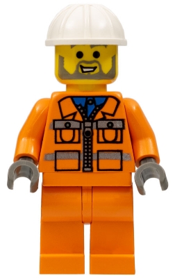 Construction Worker - Orange Zipper Jacket, Safety Stripes, Orange Legs, White Construction Helmet
Komplett i god stand.