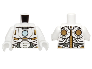 Torso Armor with Light Blue Circle and Gold and White Plates Pattern (Space Iron Man) / White Arms / White Hands
I god stand.