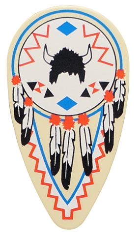 Minifigure, Shield Oval with Black and White Feathers and Buffalo Helmet Pattern
I god stand.