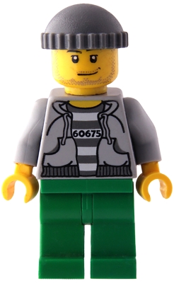 Police - Jail Prisoner 60675 Hoodie over Prison Stripes, Green Legs, Dark Bluish Gray Knit Cap
Komplett i god stand.