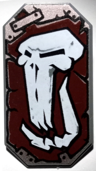 Minifigure, Shield Octagonal Long with Troll Skull Pattern
I god stand.