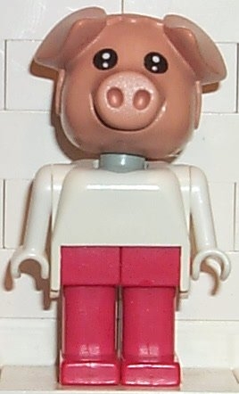Fabuland Pig - Peter Pig (Cook), Red Legs, White Top
Komplett. Noe gulnet overkropp.