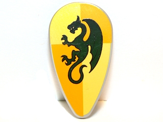 Minifigure, Shield Oval with Dark Green Dragon on Bright Light Orange and Bright Light Yellow Quarters Background Pattern
I god stand.